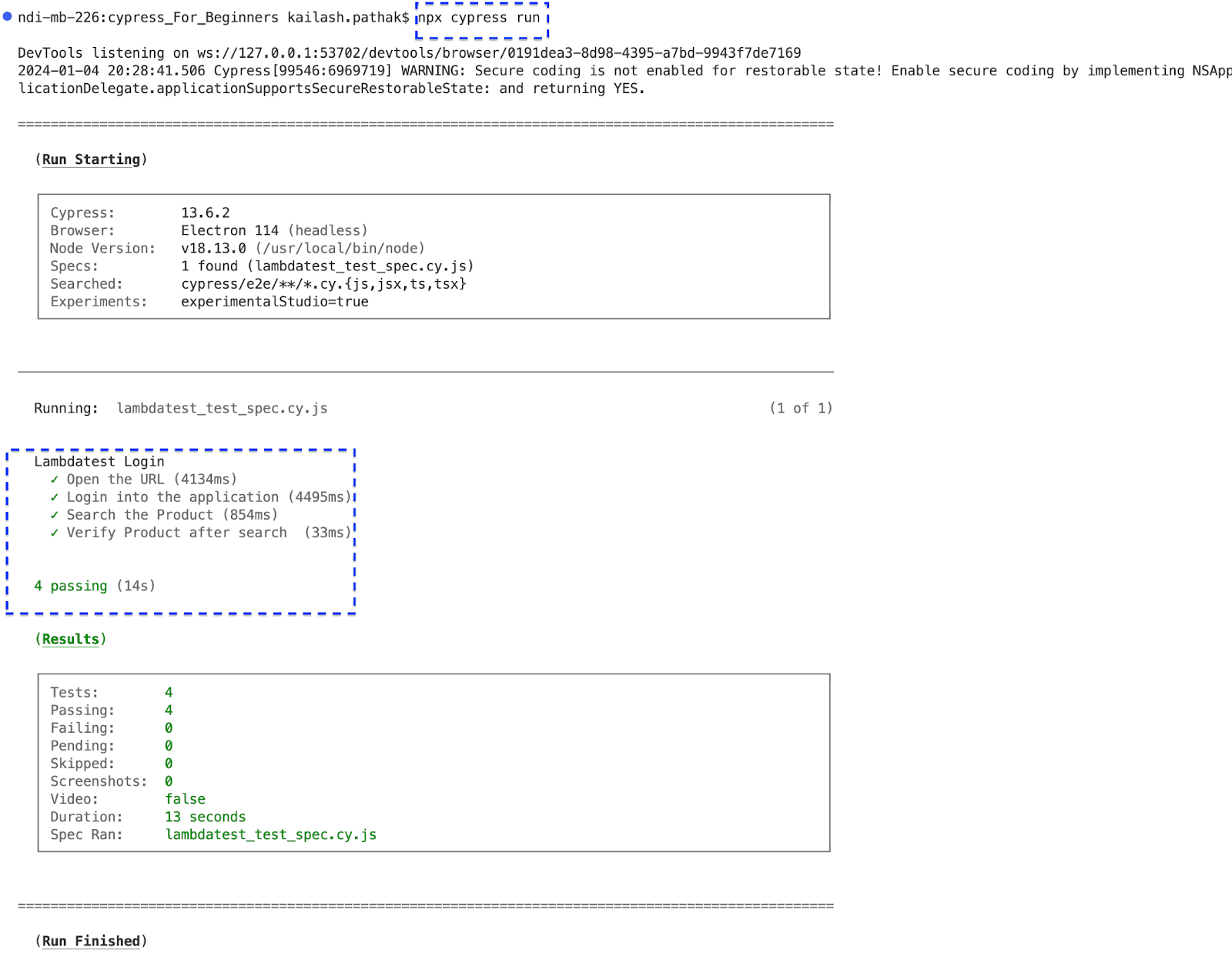 cypress headless tests